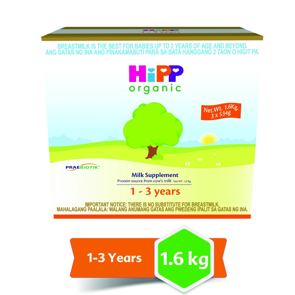 HIPP ORGANIC MILK SUPPLEMENT GROWING UP MILK FOR AGES 1 TO 3 YEARS OLD  1.6KG