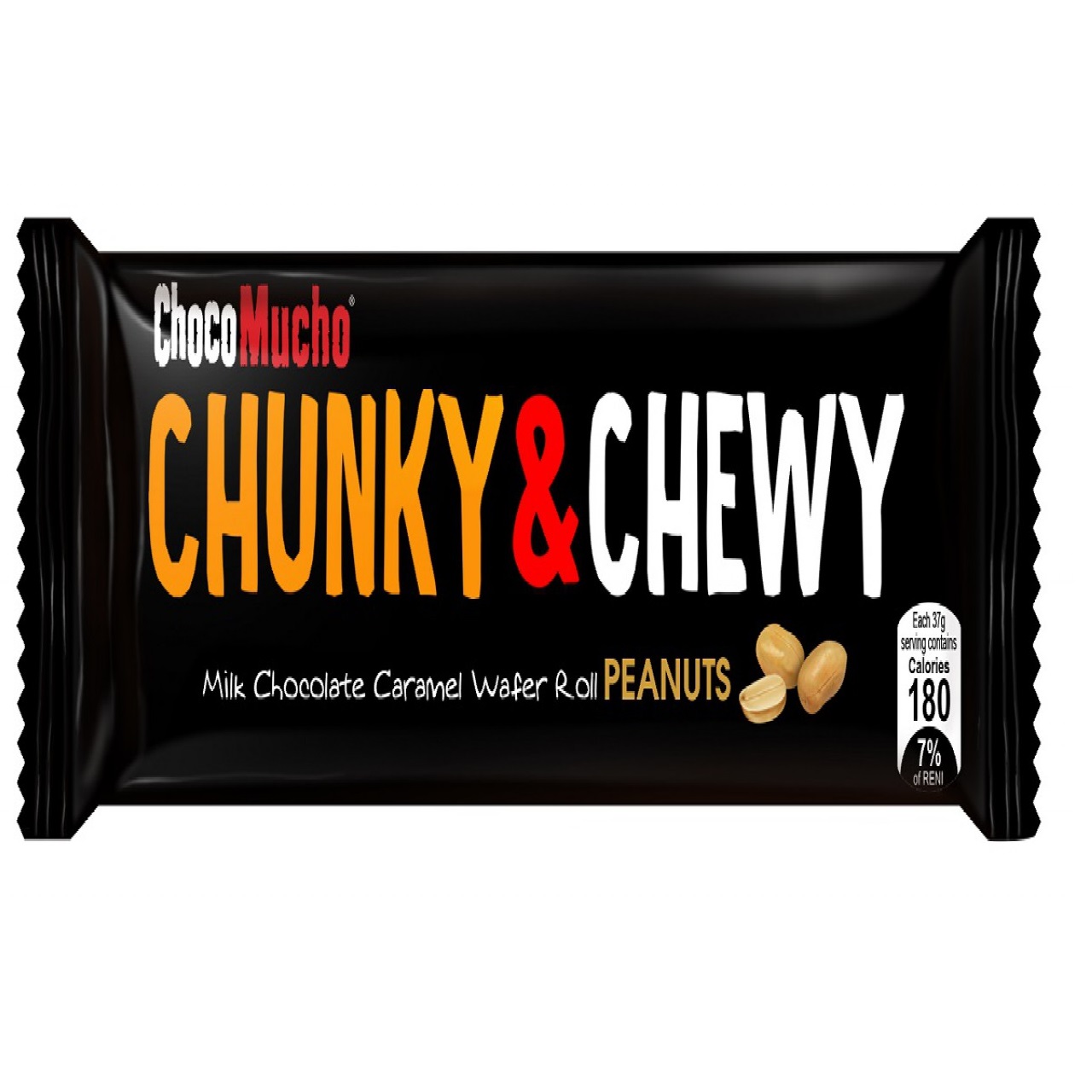 CHOCO MUCHO CHUNKY & CHEWY WAFER ROLL PEANUTS MILK CHOCOLATE CARAMEL 37G