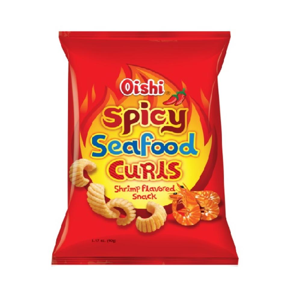 OISHI SPICY CURLS SHIRMP FLAVORED SNACK 90G