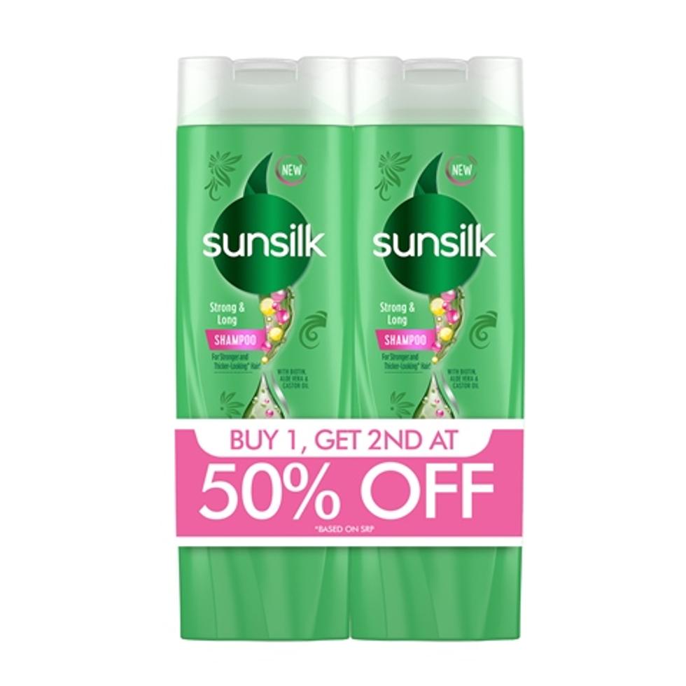 SUNSILK SHAMPOO STRONG & LONG GREEN BUY 1 GET 2ND @ 50% OFF 180ML