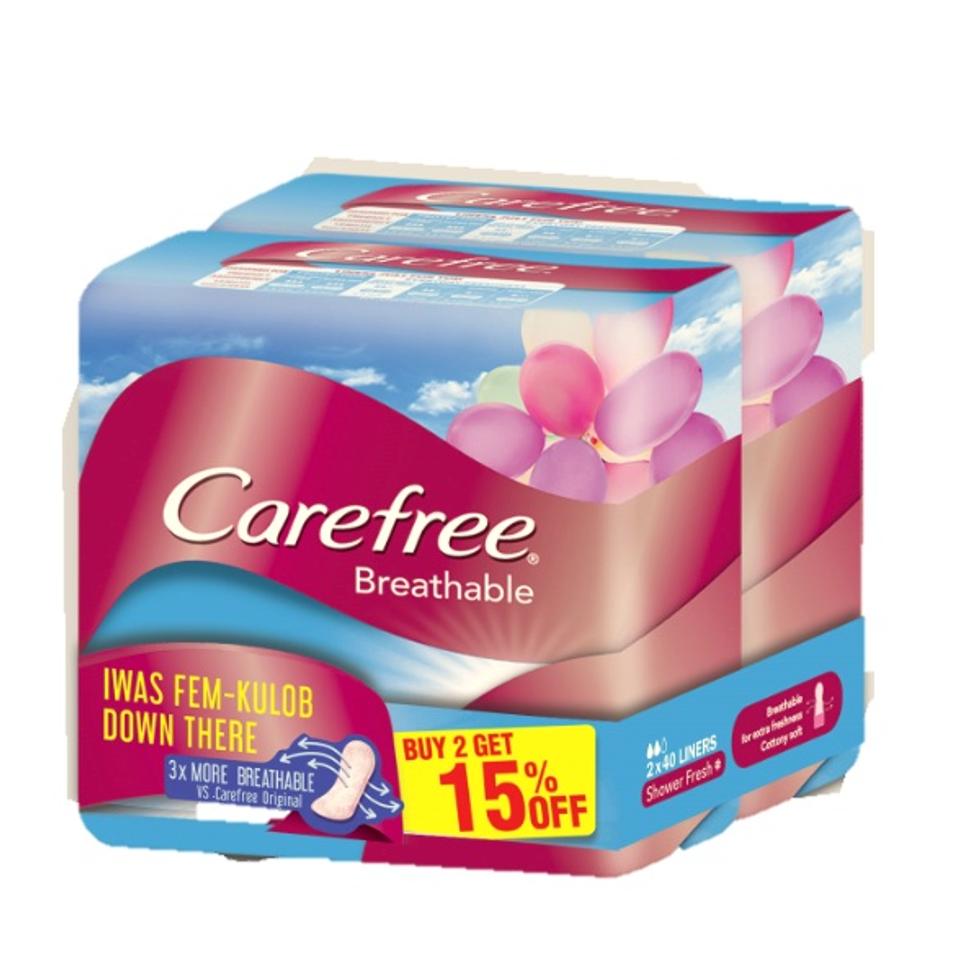carefree panty liner breathable soft cottony @ 15% off 40sx2