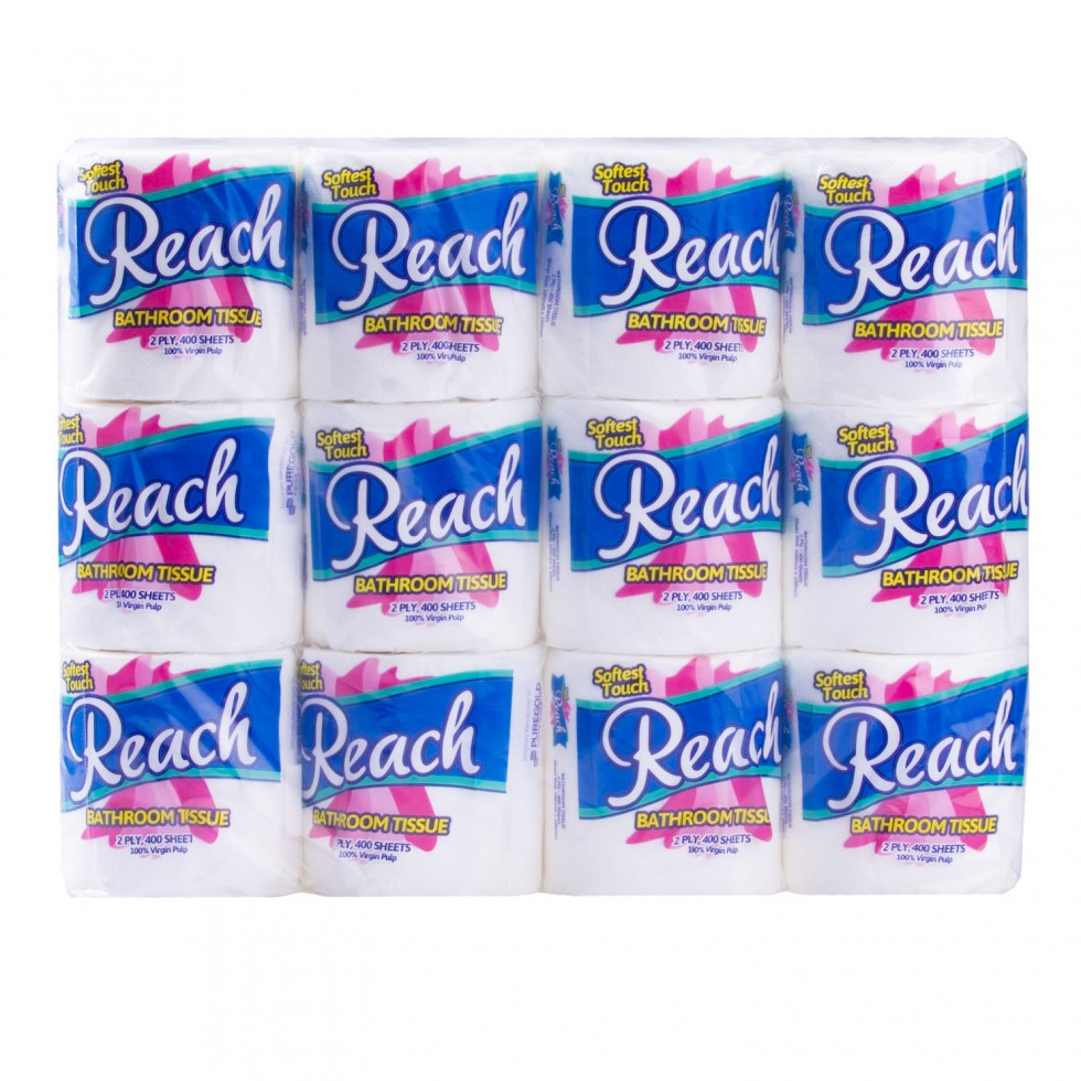 REACH BATHROOM 2PLY 400SHEETS RETAIL PACK BY 12S