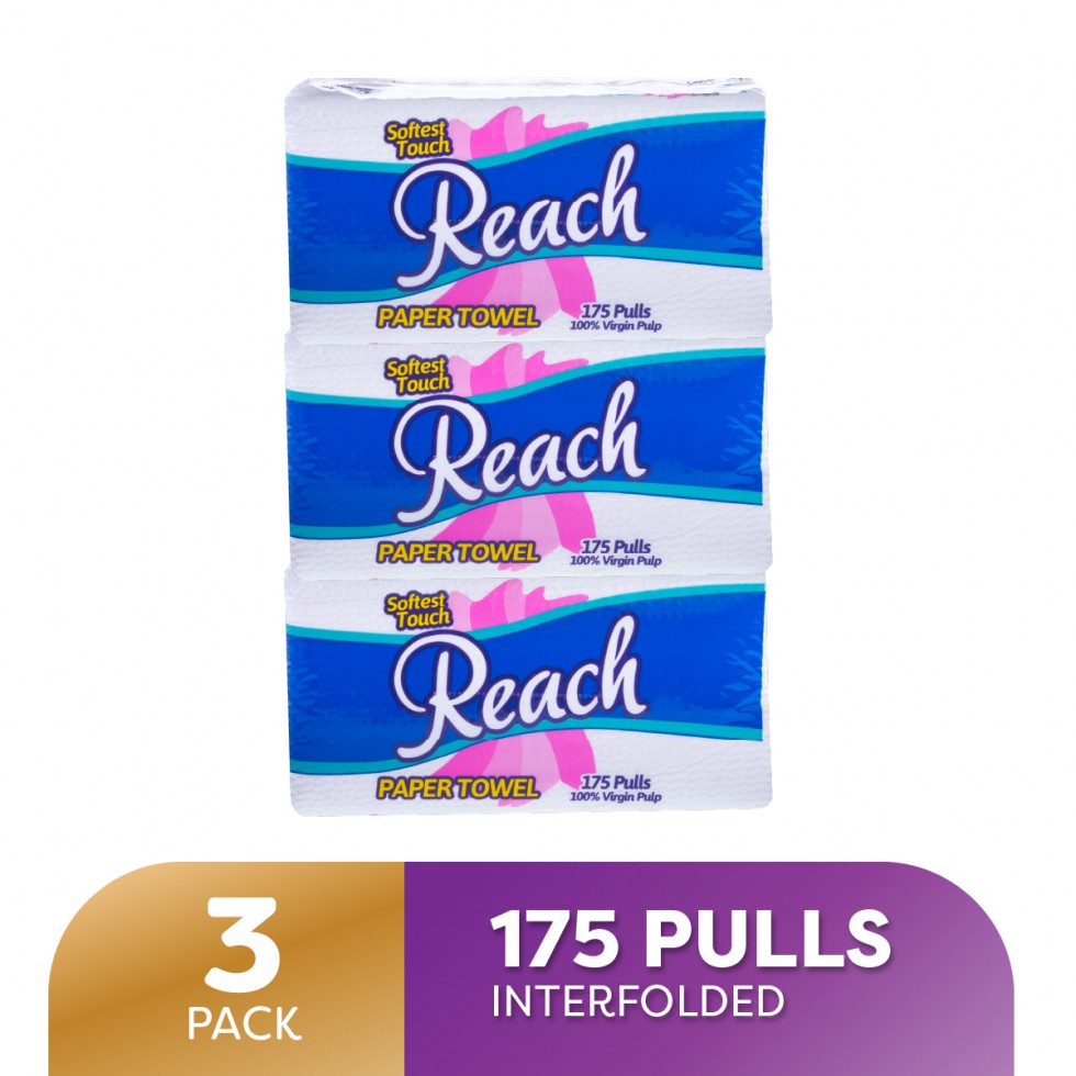 REACH PAPER TOWEL INTERFOLDED 1PLY 175PULLS PACK OF 3S  