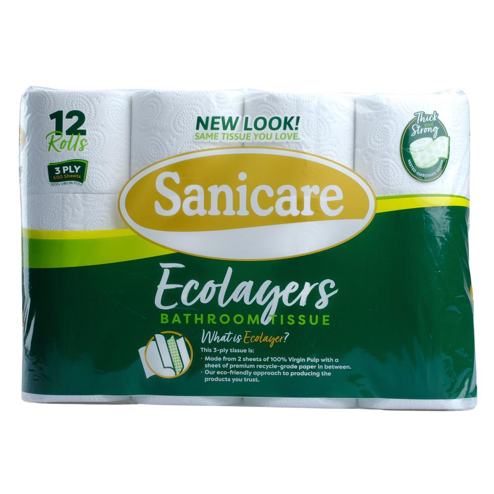 SANICARE BATHROOM TISSUE 3PLY 600 SHEETS  12 ROLLS