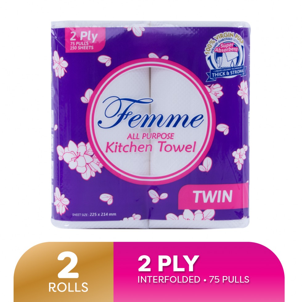 FEMME KITCHEN TOWEL ALL PURPOSE 2PLY 75PULLS  2 ROLLS