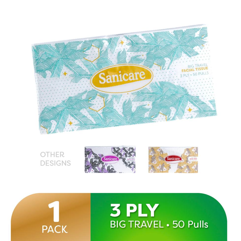 SANICARE FACIAL TISSUE BIG TRAVEL PACK 3 PLY 150 SHEETS  50 PULLS
