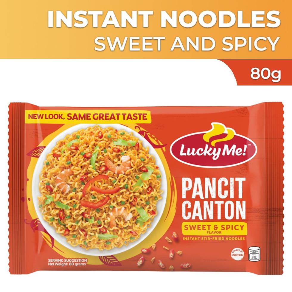 LUCKY ME! PANCIT CANTON SWEET AND SPICY 80G,cooked  