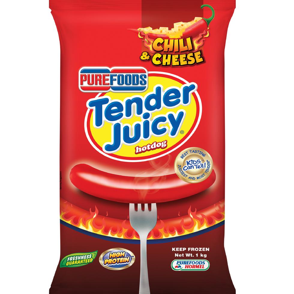 PUREFOODS TENDER JUICY HOTDOG JUMBO CHILI & CHEESE 1KG