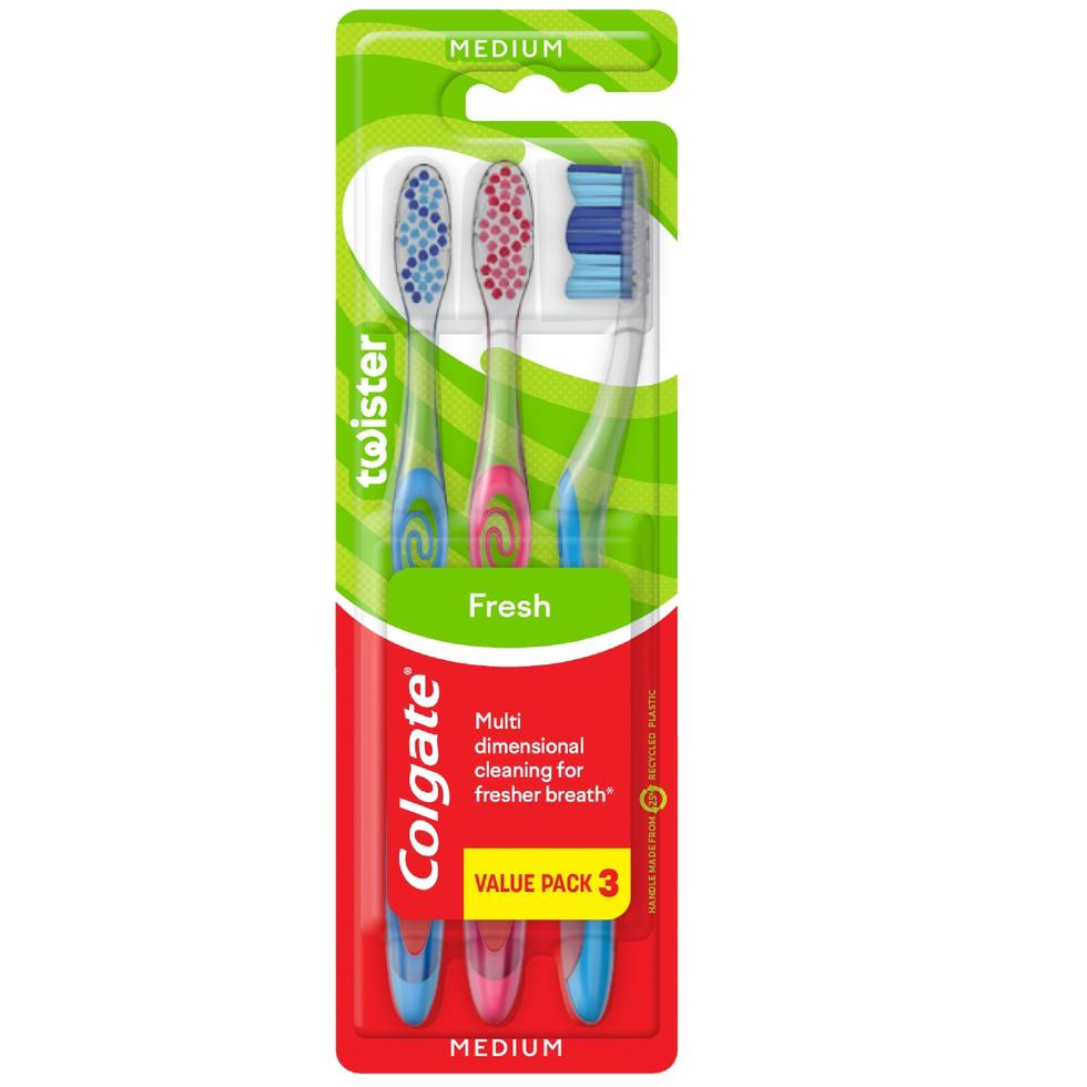 COLGATE TOOTHBRUSH TWISTER FRESH 2+1 WITH CAP MEDIUM