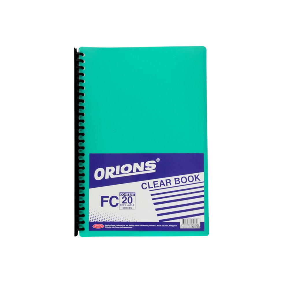 STERLING ORIONS CLEAR BOOK GREEN 20 REFILLABLE SHEETS  FC