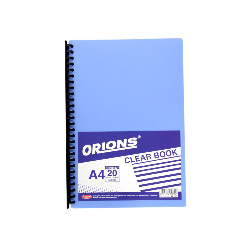 STERLING ORIONS CLEAR BOOK BLUE 20 REFILLABLE SHEETS  A4