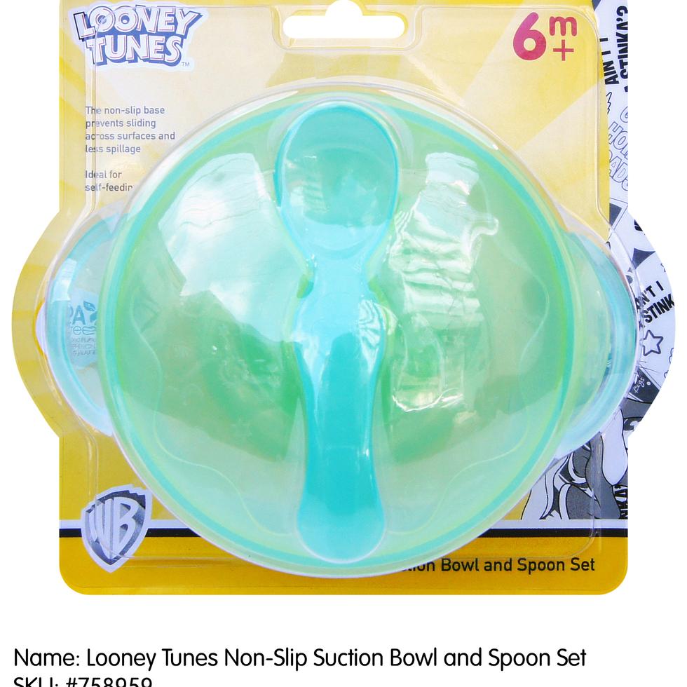 LOONEY TUNES NON-SLIP SUCTION BOWL AND SPOON SET FEEDING WARES BLUE 