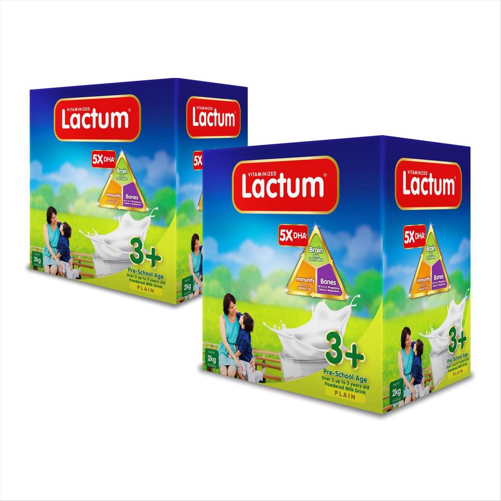 LACTUM BUY 2 PACKS LACTUM 3+ GROWING UP MILK FOR PRE-SCHOOL AGE OVER 3 UP TO 5 YEARS OLD PLAIN 2KG  