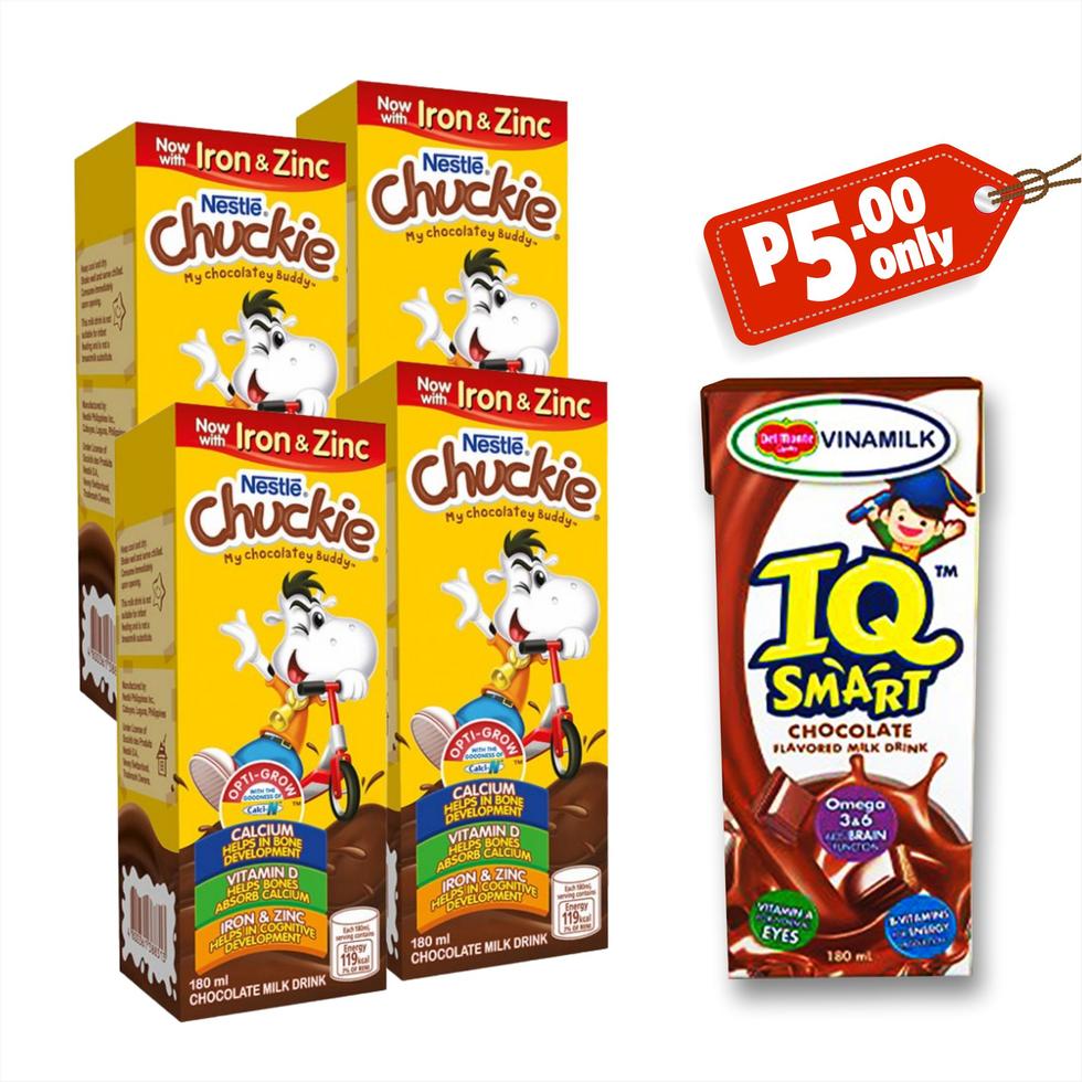 NESTLE CHUCKIE 180ML BUY 4 PCS AND GET 1 PC DEL MONTE VINAMILK IQ SMART CHOCO 180ML FOR P5.00 ONLY  