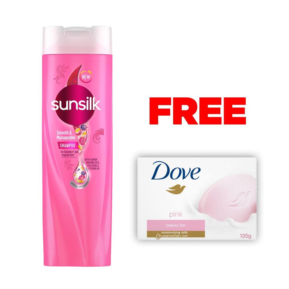 SUNSILK SMOOTH & MANAGEABLE 350ML BUY 1 AND GET 1 FREE DOVE PINK BEAUTY BAR 135G  