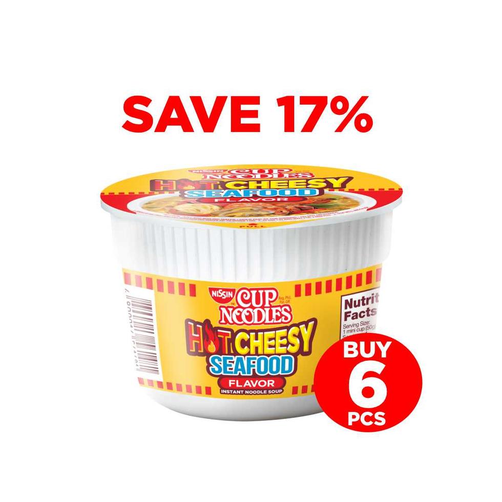 NISSIN MINI CUP NOODLES HOT CHEESY SEAFOOD 50G BUY 5+1  