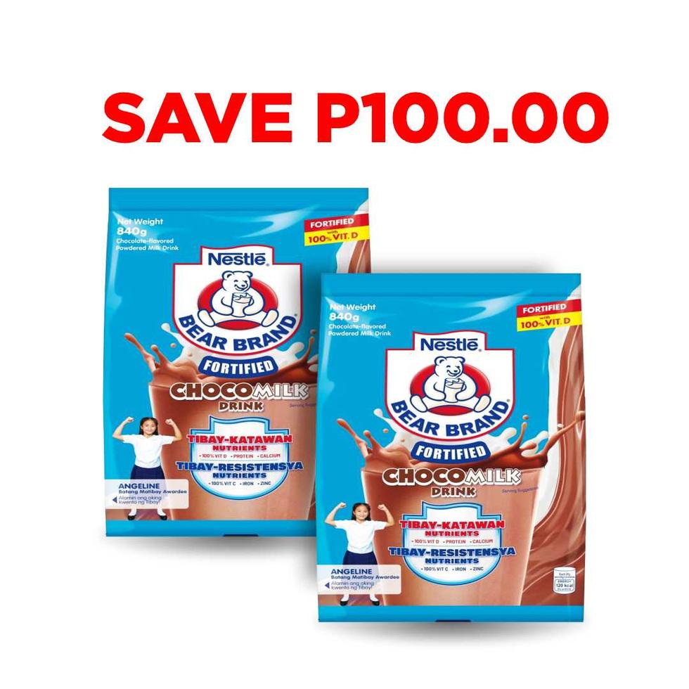 BEAR BRAND FORTIFIED POWDERED MILK CHOCOLATE DRINK WITH IRON & ZINC 840G BUY 2 SAVE P100  
