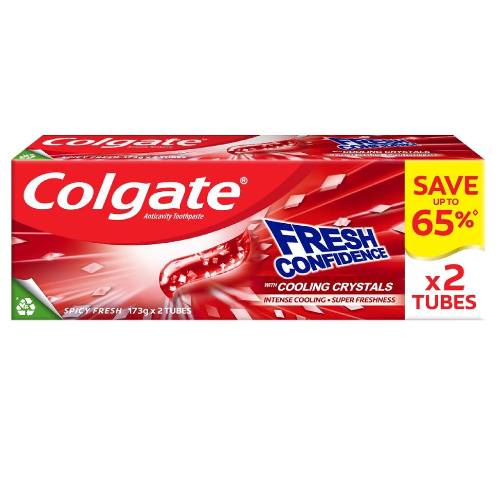 COLGATE TOOTHPASTE FRESH CONFIDENCE WITH COOLING CRYSTALS SPICY FRESH TWIN PACK  173GX2S