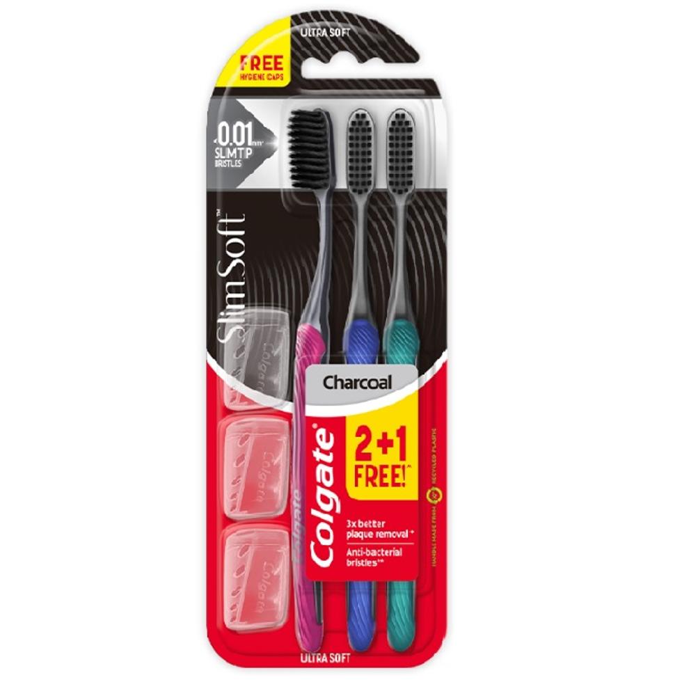 COLGATE TOOTHBRUSH SLIM SOFT CHARCOAL 2+1 (ULTRA SOFT) 