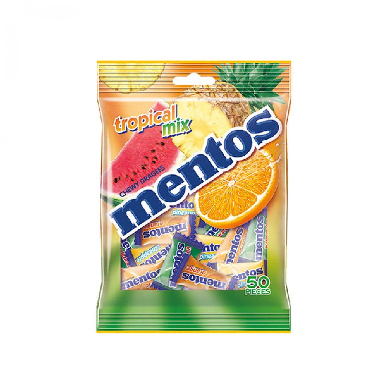 MENTOS CHEW DRAGEES TROPICAL MIX 50S